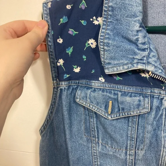 Vintage Koret City Blues Denim Jean Button Vest Upper  Floral  Large. - Picture 6 of 11